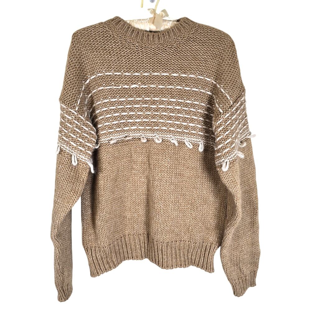 Elsamanda Anthro Sweater Women's L Tan White Alpaca Blend Casual Gorpcore NWT
